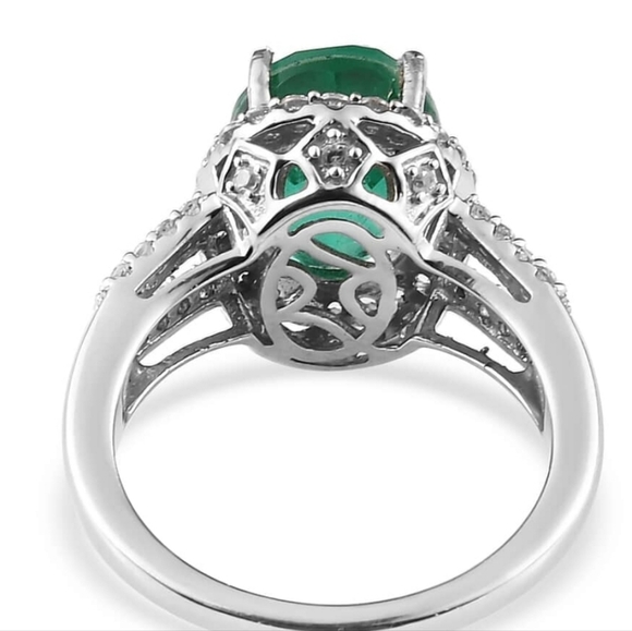 Exquisite Emeraldine Quartz & Moissanite Ring Platinum over Sterling Silver Sz 8 - Picture 8 of 12